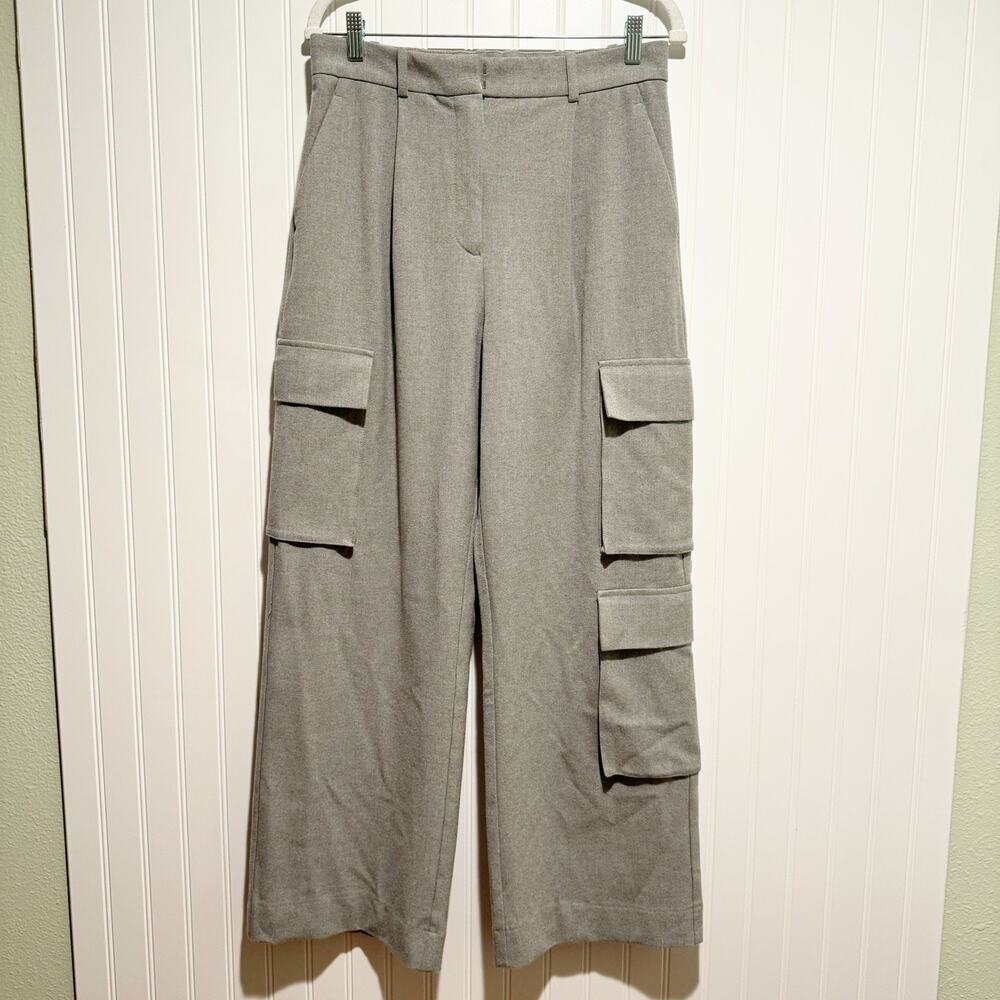 Abercrombie Fitch Gray Brushed Suiting Tailored Cargo Wide Leg Pants Size 8 - Picture 2 of 6